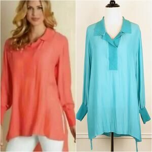 Soft Surroundings Seville Top Tunic Blouse Chiffon Minimalist Coastal Size M